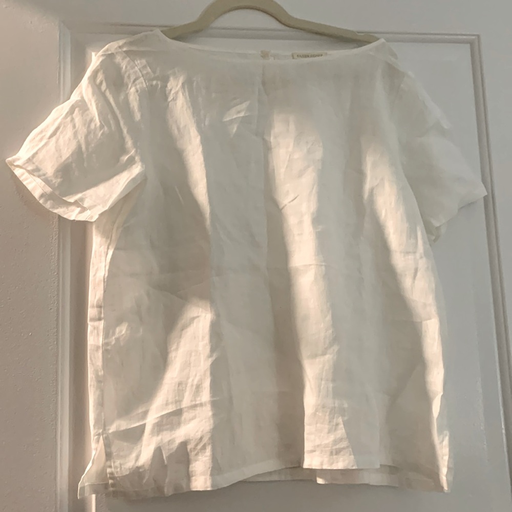 NWOT Eileen Fisher 100% Linen Cropped Shirt Blouse